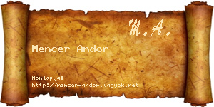 Mencer Andor névjegykártya